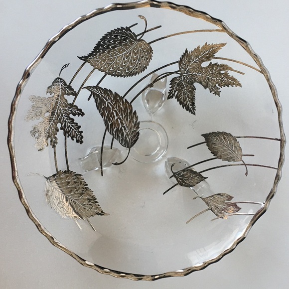 Silver City Footed Glass Dish with Silver Overlay 8.5" - Picture 1 of 4